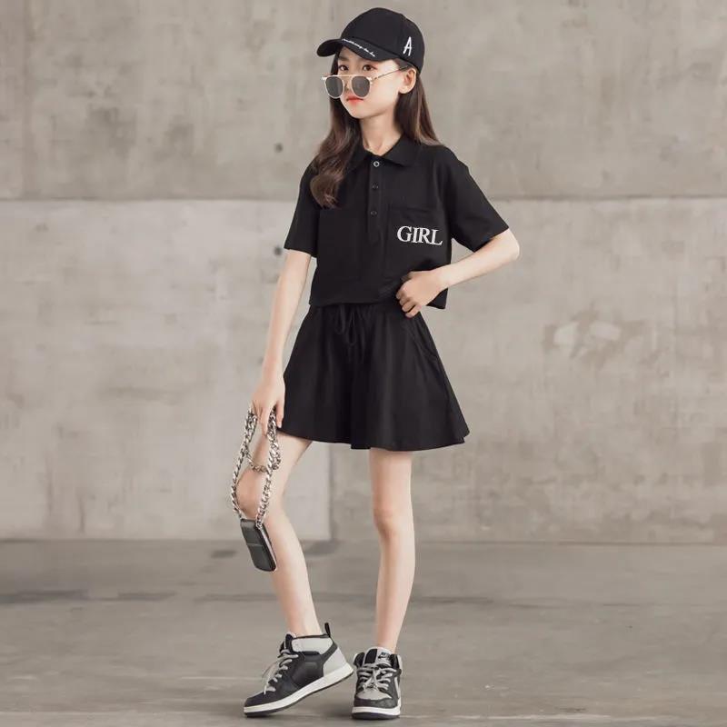 Children's Suit Summer Thin Embroidery Letter T-shirt Shorts Loose Solid Color Casual Sport Swear Two Piece Set