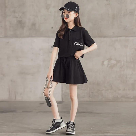 Children's Suit Summer Thin Embroidery Letter T-shirt Shorts Loose Solid Color Casual Sport Swear Two Piece Set