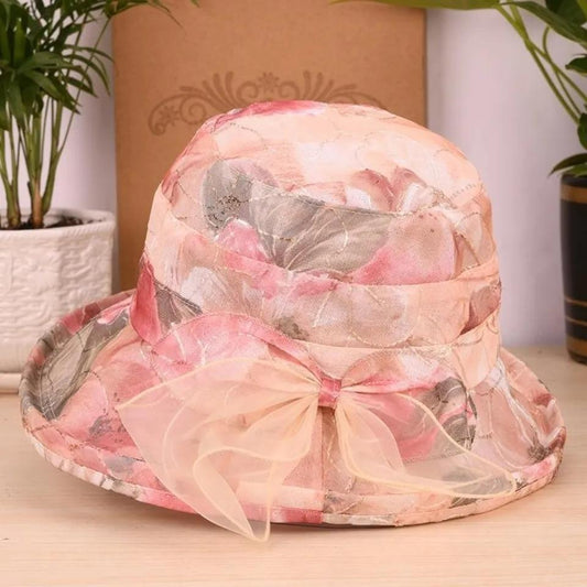 Women's Mesh Bow Flower Hat Spring Autumn Mother Sunscreen Pot Hat Thin Middle-aged Elderly Sun Hat Breathable Large Edge Shade Fisherman Hat