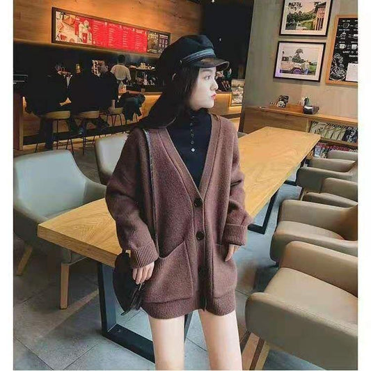 Autumn and winter thickening new loose sweater shirt jacket female outside sweater cardigan