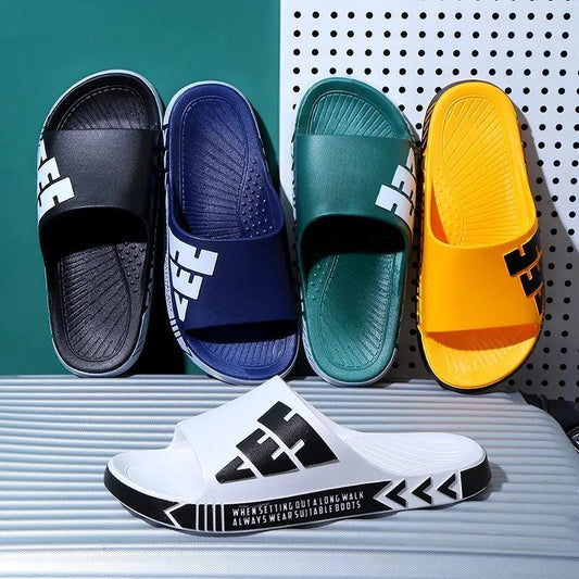 Men's Fashion Slippers Personality Outer Wear Beach Shoes Home Bathroom Non-slip Thick Bottom Wear-resistant Flip-flops Unisex Sandals and Slippers