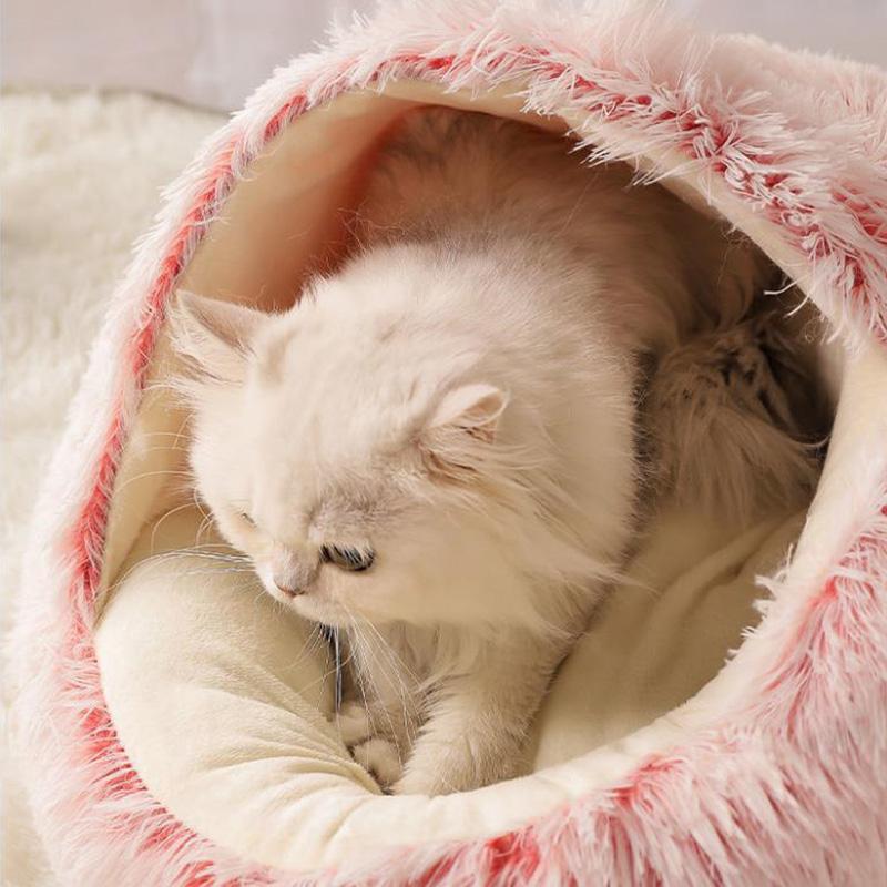 Round Plush Cat Bed Soft Warm Pets Nest Kennel Small Dog Bed Mat Pet Cushion Sleeping Sofa Cotton Bed Dogs House Winter Warm Beds Doggy Sleep Mat