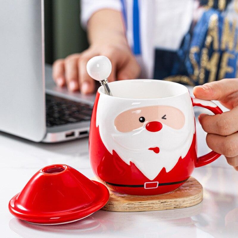 Creativity Santa Claus Ceramic Mugs with Spoon Coffee Cups Breakfast Drinking Milk Water Mugs Christmas Gift Tableware