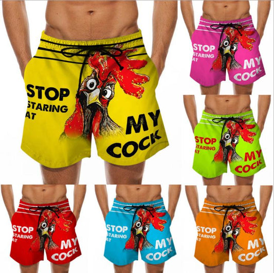 Men's Beach Shorts Fun 3D Chicken Head Print Swimming Trunks Spoof Pattern Shorts