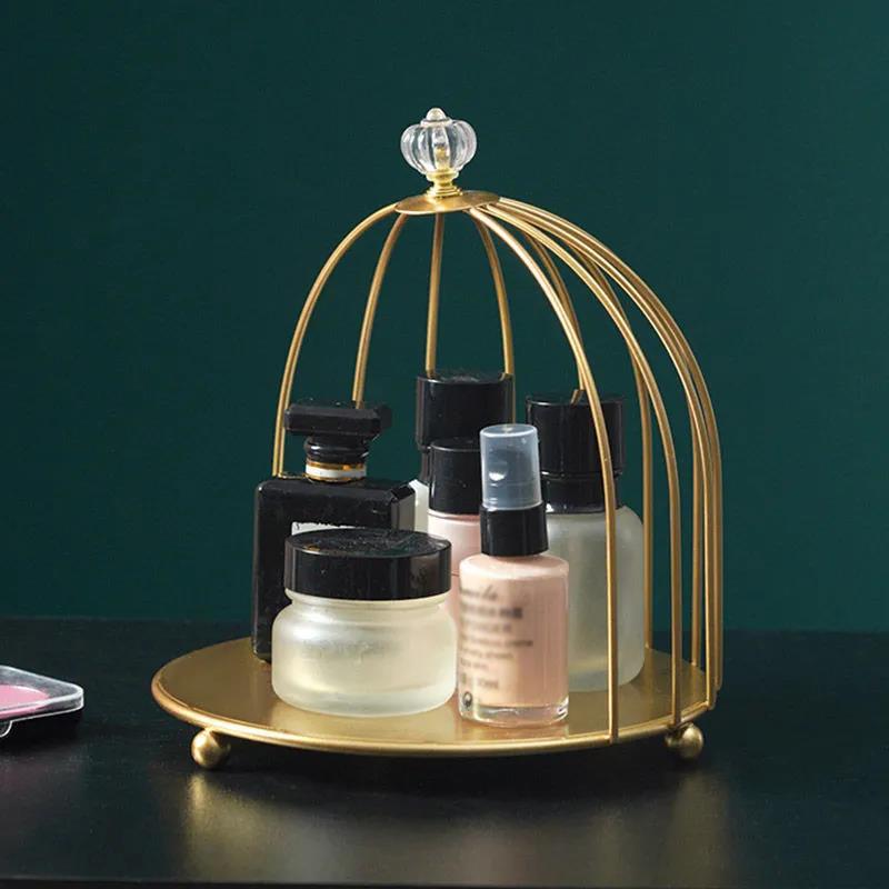 Iron Bird Cage Lipstick Perfume Skin Care Products Finishing Rack Display Stand Dressing Table Desktop Cosmetic Storage Box