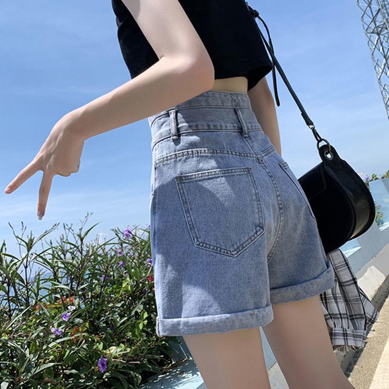 WTEMPO Women Loose High Waist Denim Shorts Wide Leg A-line Thin Curled Bottom Casual Shorts