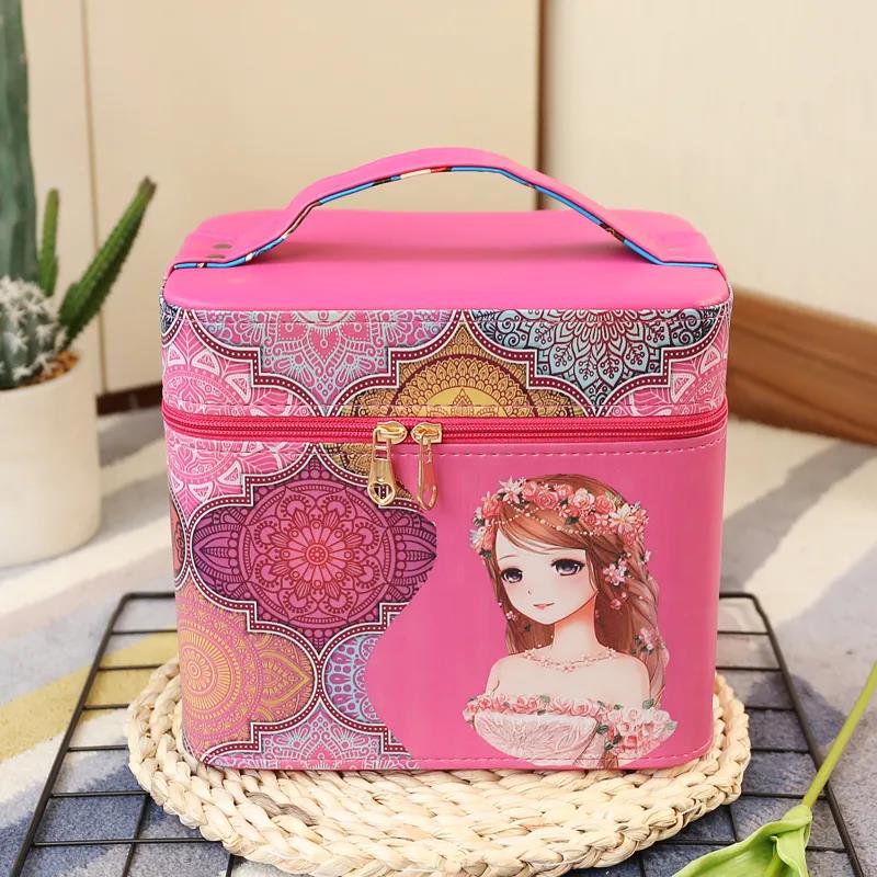 Two-layer Cosmetic Bag Multi-functional Cute Girl Heart Portable Cosmetic Storage Box Large-capacity Cosmetic Box