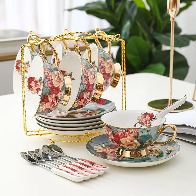 Rose Angel Bone China Exquisite Coffee Cup European Style Small Luxury Suit with Spoon Ceramic High-end Elegant Retro