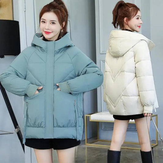 Winter Down Jacket Korean Fashion Solid Color Hooded Jacket Thick and Warm Short Plus Size Down Jacket