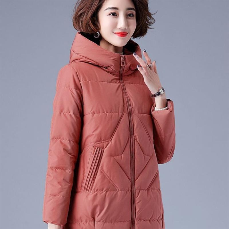 Women's Mid-length Down Jacket Winter Korean Loose Cotton Clothes Casual Hooded Padded Jacket