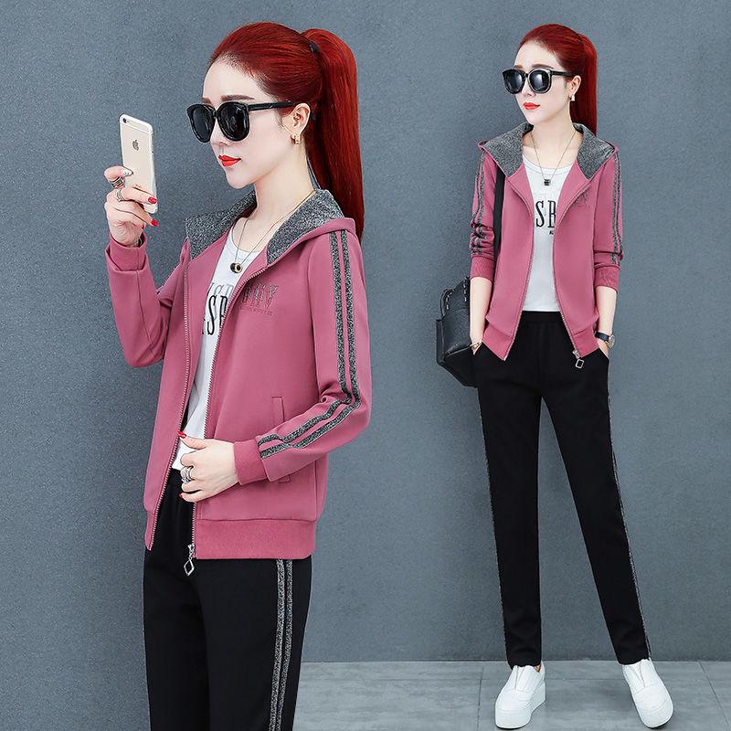 Sweatshirt set large size spring and autumn women's clothing 3pcs set wild long sleeve casual