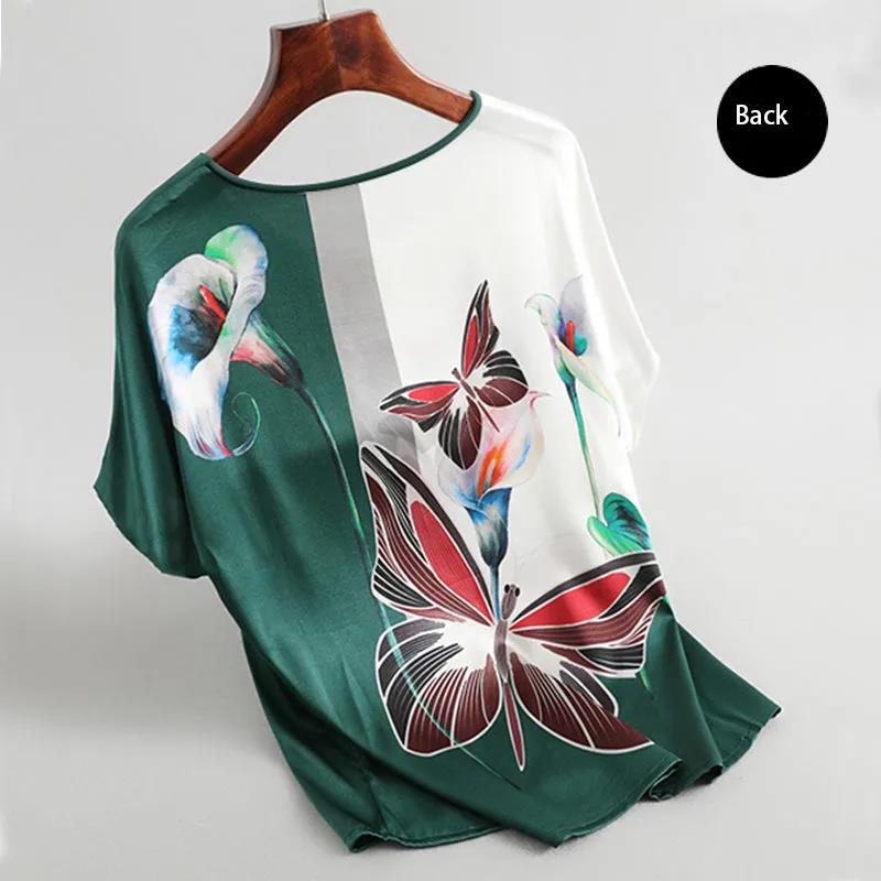 Ice Silk Loose Short-sleeved T-shirt Women's Round Neck Short-sleeved Daily Casual and Comfortable T-shirt Fabric Is Light and Breathable