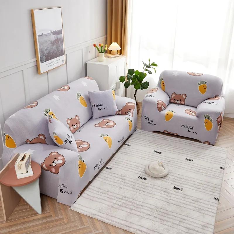 Cartoon Cute Sofa Cover Elastic Sofa Slipcover Universal Casual Simple Slip Cover for Living Room Anti Slip Home Decor Sofa Slip Cover 1/2/3/4 Seaters