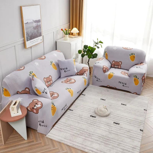 Cartoon Cute Sofa Cover Elastic Sofa Slipcover Universal Casual Simple Slip Cover for Living Room Anti Slip Home Decor Sofa Slip Cover 1/2/3/4 Seaters