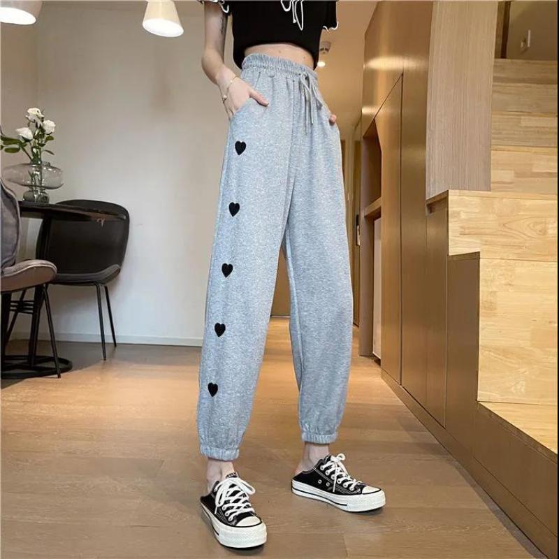 Gray Tie Pants Loose Love Sports Pants Women's Spring and Summer Loose Casual Straight-leg Student Pants