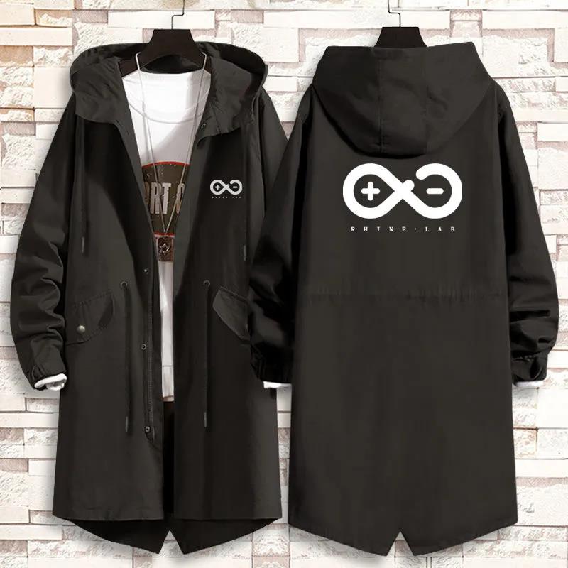 W Print Men Windbreaker Spring Hooded Coat Casual Loose Top Soft Comfortable Jacket Long