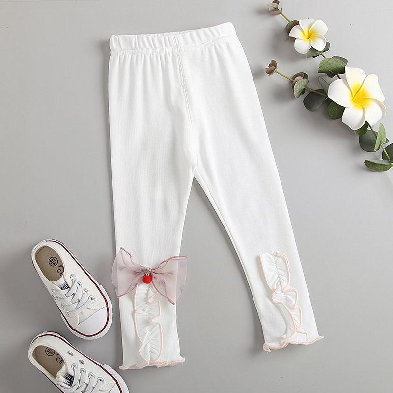 Girls' Leggings Children's Spring and Autumn Thin Bow Korean Cropped Trousers Stretch Pants Baby Outer Wear and Inner Wear