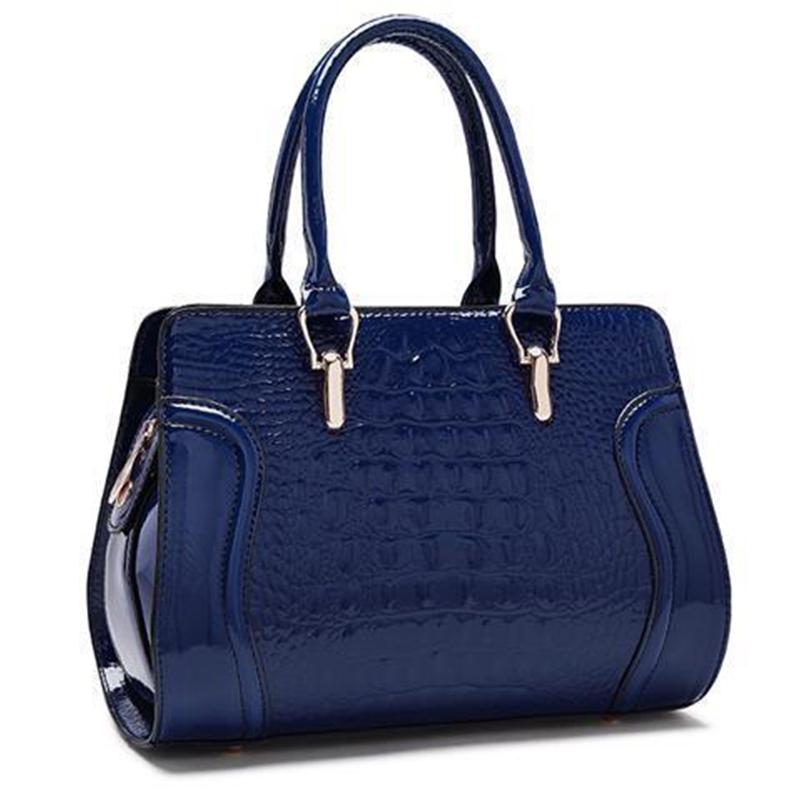 Crocodile Pattern Patent Leather Bright Leather Handbags Handbags Ladies Big Bags One-shoulder Shopping and Shopping Messenger Bag