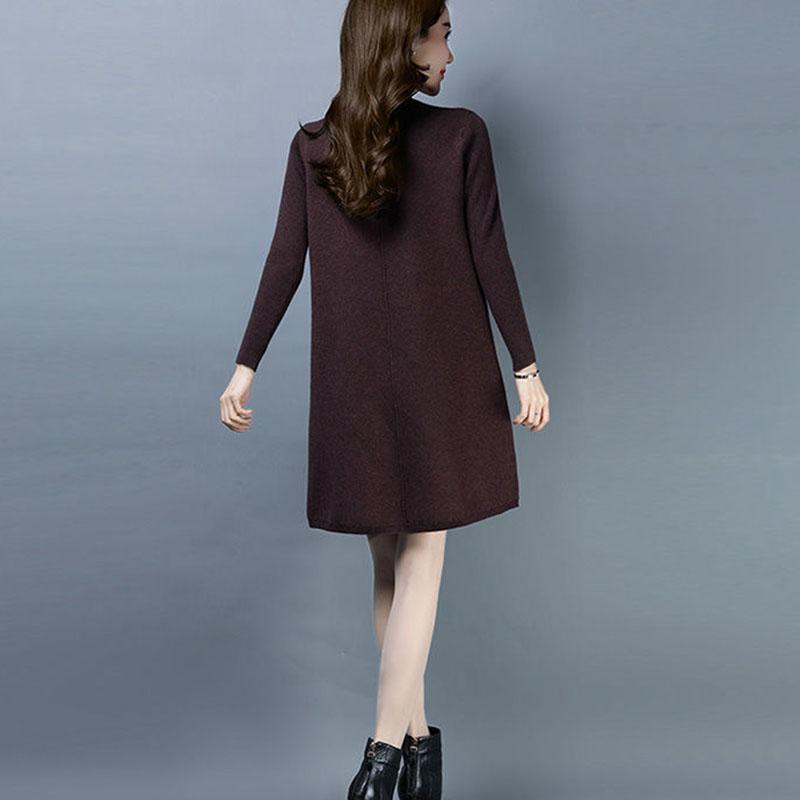 Autumn and Winter Knitted Simple Dress Mid-length Fashion Casual Bottoming Skirt Middle-aged Women Sweater Dress