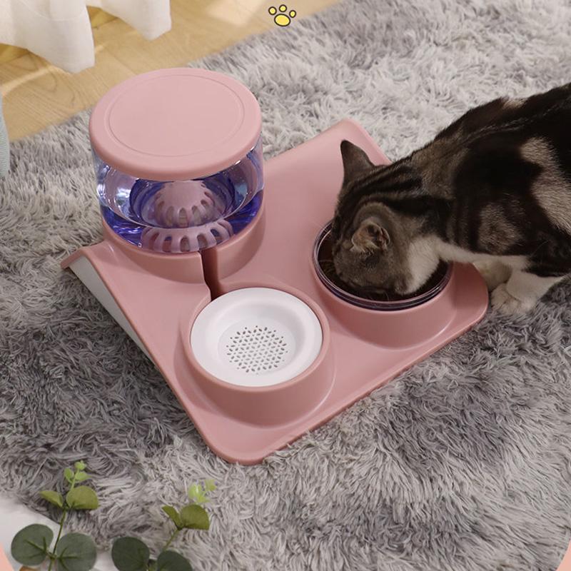 2 in 1 Cat Feeding Drinking Automatic Feeder Bowl Pet Feeding Dispenser Cat Water Bowl Anti-overturning Double Filter 1.8L