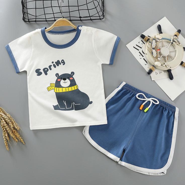 Children's Short Sleeve Suit Korean Style Printing Boys and Girls' T-shirt and Shorts Two Piece Set