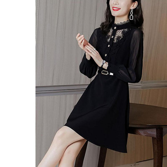 Spring and Autumn Dress Women's Spring Dress Western Fashion Hepburn Style Waist Waist Thin Black Skirt