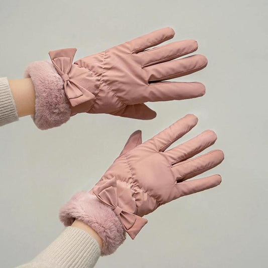 Women's Winter Touch Screen Gloves Waterproof and Windproof Down Cotton Padded Cold-proof Warm Gloves