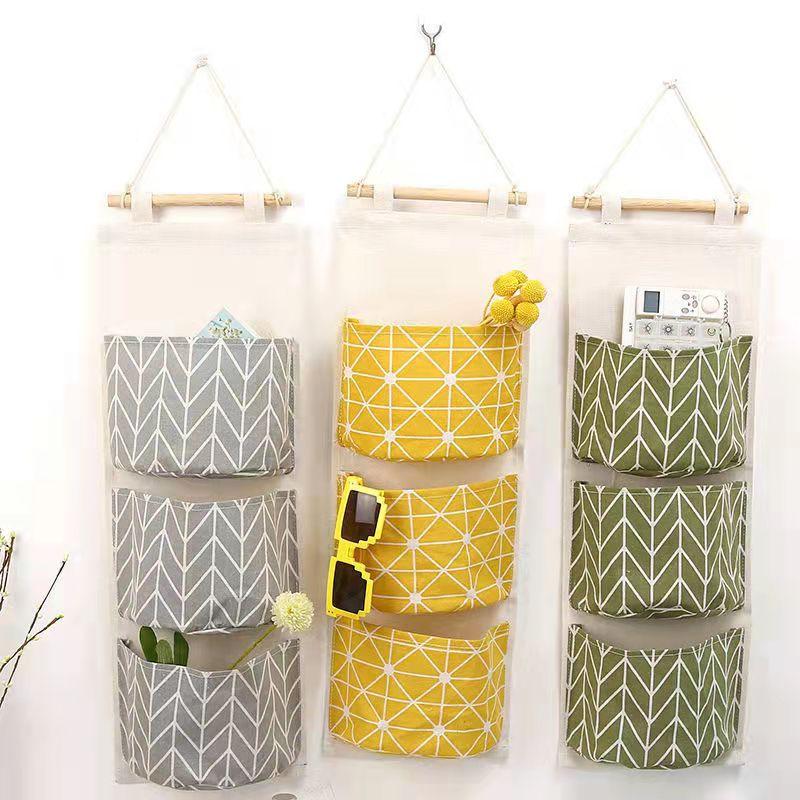 3 Pockets Storage Bag Home Wall Hanging Bag Closet Hanging Door Dormitory Bedroom Mobile Phone Snack Sundries Storage Bag