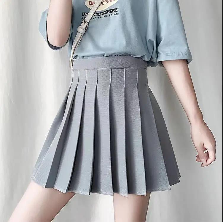 Spring and Summer Fresh Style High-waisted Ladies Anti-glare Pleated Skirt A-line Short Skirt Skirt All-match Solid Color Skirt