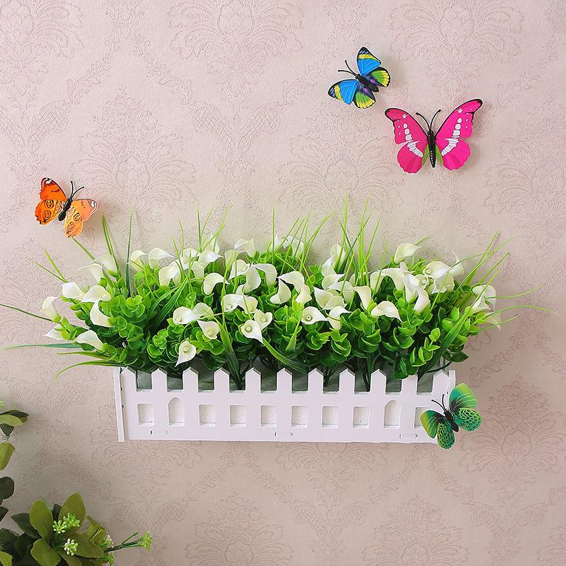 Simulation Fake Flower Small Potted Ornaments Plastic Flower Fence Floral Set Wall Hanging Flower Basket Simulation Green Grass