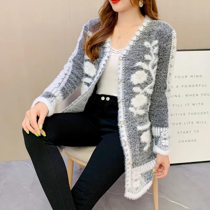 Women's Winter Sweater Female Autumn Large Size Loose Versatile Thickened Mid-length Knitted Cardigan