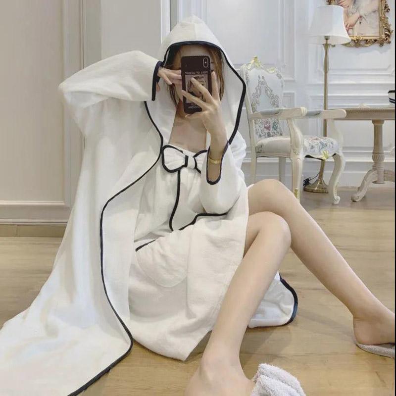 Pure Cotton Bath Towel Female Night Gown Bath Skirt Breast-wrapped Adult Bathrobe Korean Version Cute Student Four-piece Suit