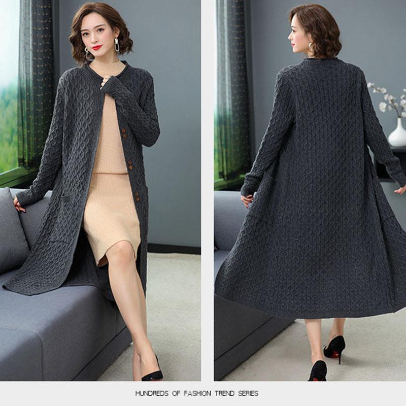 Autumn and Winter Thickened Cardigan Sweater Solid Color Long Knitted Coat Solid Color Vertical Female Jacket