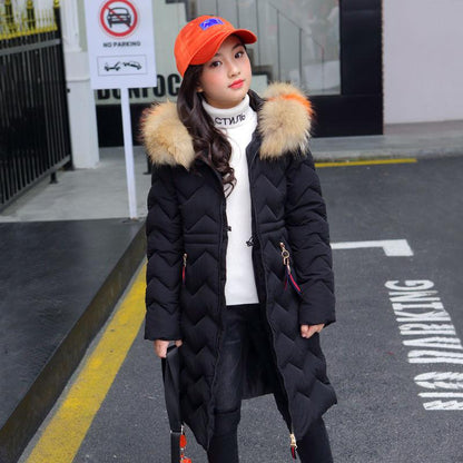 Girls Down Jacket Thickening Velvet Fashion Pike Clothing Long Hooded Kids Winter Parkas