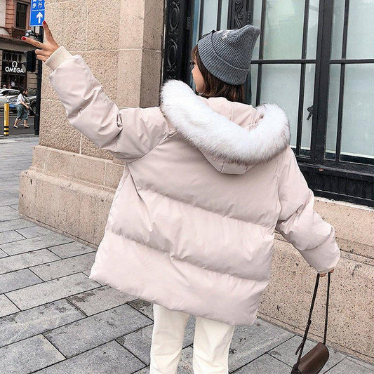 Parka Short Winter Jacket Women Hooded Winter Coat Women Loose Parka Fur Collar Cotton Padded Jacket