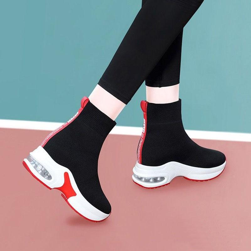 Inner Increase Women's Shoes Boots Spring and Autumn Women's Boots Stretch Knit Sports Casual Socks Short Boots Mid-tube Single Boots