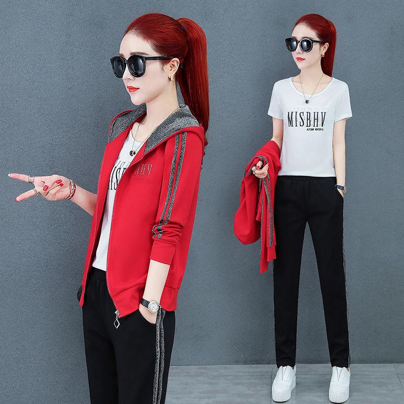 Sweatshirt set large size spring and autumn women's clothing 3pcs set wild long sleeve casual