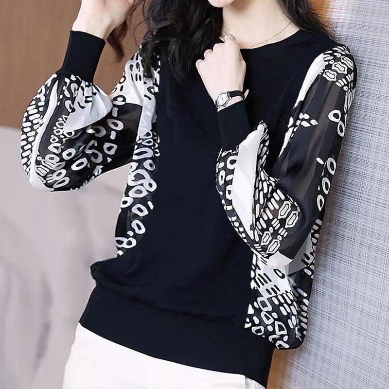 Chiffon Blouse New Women Tops Long Sleeve Round Neck T-Shirts Elegant Lady Casual Blouses women's Pullover