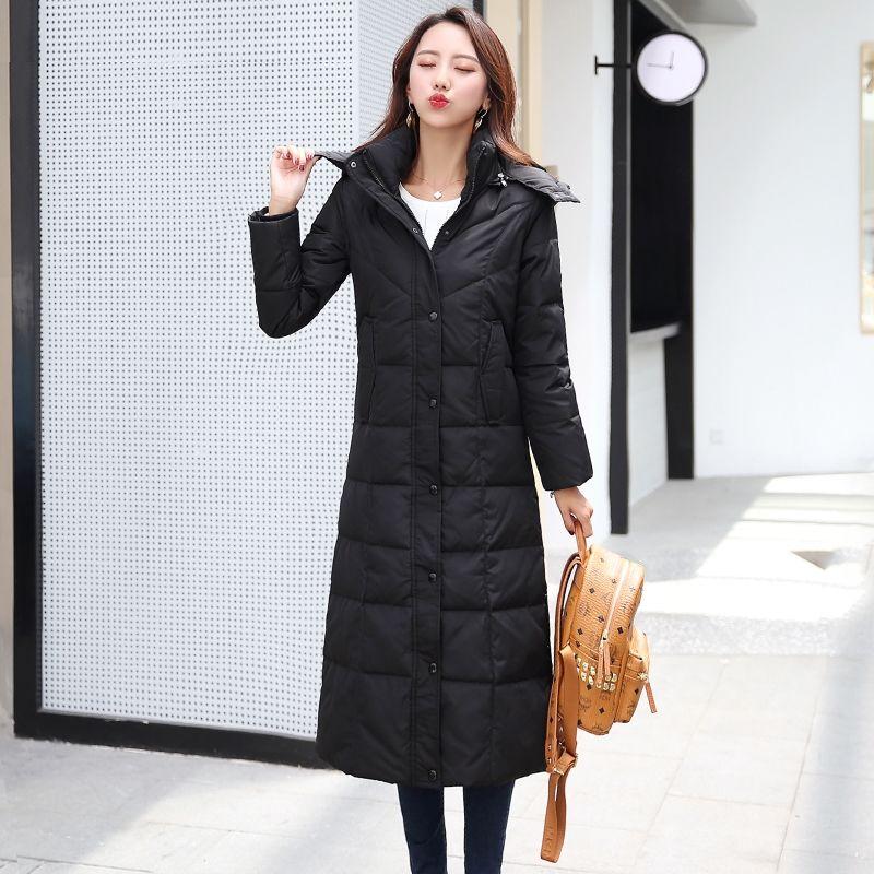 Women's Extended Down Jacket Over-the-knee Thickened Ultra-long Slim-fitting Jacket Fashion Large Size White Duck Down Winter Coat