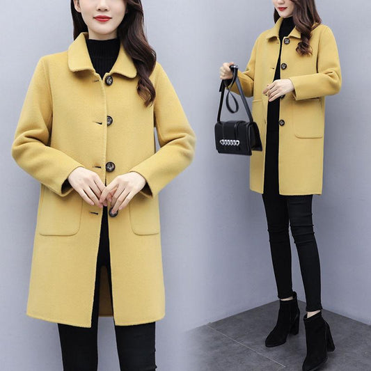 Woolen Coat Women Mid-Long Autumn Winter Jacket Woolen Coat Female 2019 Elegant Overcoat