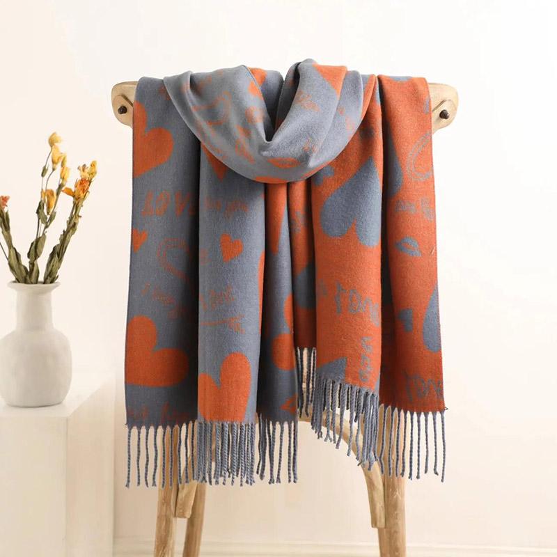 Winter Flowers Cashmere Scarf Women High-end Western Style Su Shawl Thickened Warmth Double-sided Two-color Bib Women