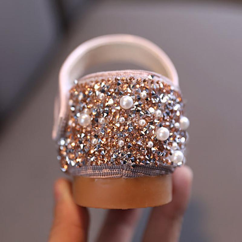 Girls Princess Shoes Non-slip Spring and Autumn Rhinestone Pearl Leather Shoes Children's Shoes Korean Soft Sole Baby Shoes