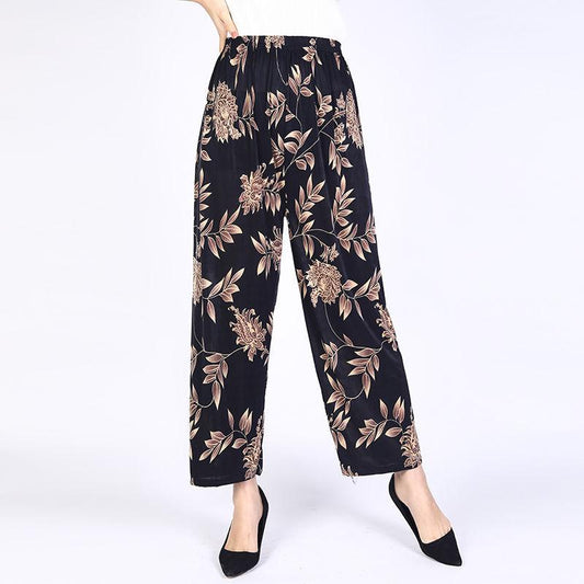 Ice Silk Pants Women's Outer Wear Summer Thin Pants Loose Large Size Nine-point Pants Middle-aged and Elderly Wide-leg Pants Mother Casual Pants