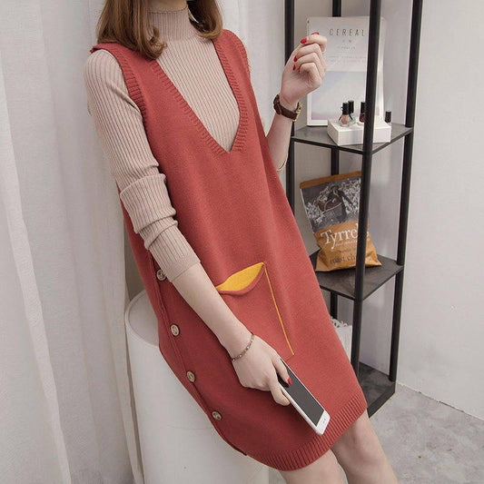 Winter Clothing WOMEN'S Knitted Vest Dress Over-the-Knee Sweater Long Skirts Fashion Dress