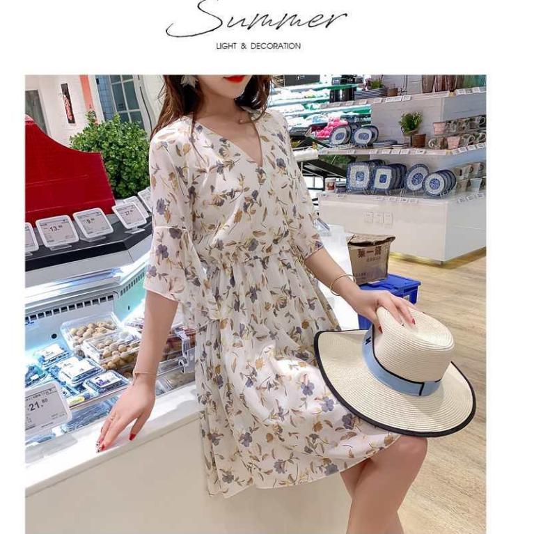 Womens V-Neck Boho Floral Chiffon Summer Wrap Bandge Party Evening Beach Short Mini Dresses Sundress