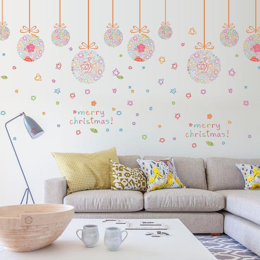 Christmas wall stickers colored hanging balls shopping malls glass door windows decorative stickers