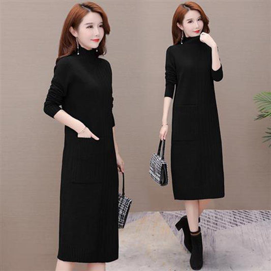 Long Sweater Dress Woman Turtleneck Super Chic Long-sleeve Warm Knit Dress Ladies Clothing