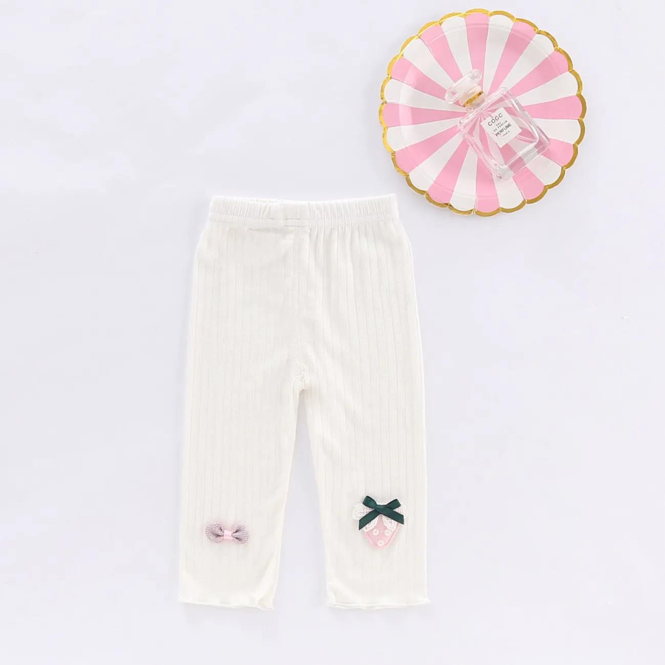 Girls' Leggings Children's Spring and Autumn Thin Bow Strawberry Korean Cropped Trousers Stretch Pants Baby Outer Wear and Inner Wear