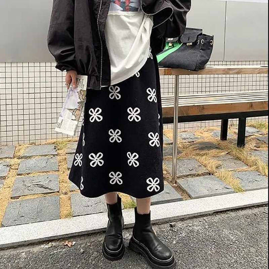 Small Fragrance Thick Knitted Skirt Female High Waist Was Thin Autumn and Winter Long Wild A-line Skirt Large Swing Skirt