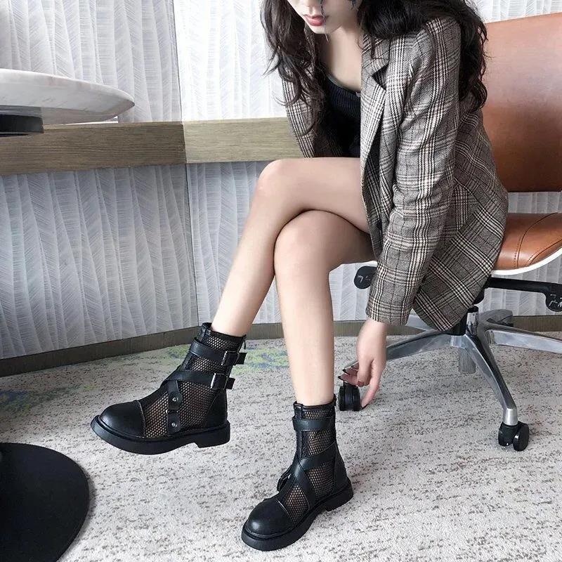 Women's Summer Tide Martin Boots Thin Boots Korean Version Sponge Cake Single Boots Breathable Mesh Hollow Women's Boots